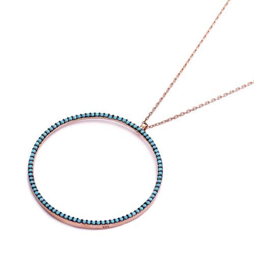 Nano Turquoise Circle Shape Turkish Wholesale Silver Pendant